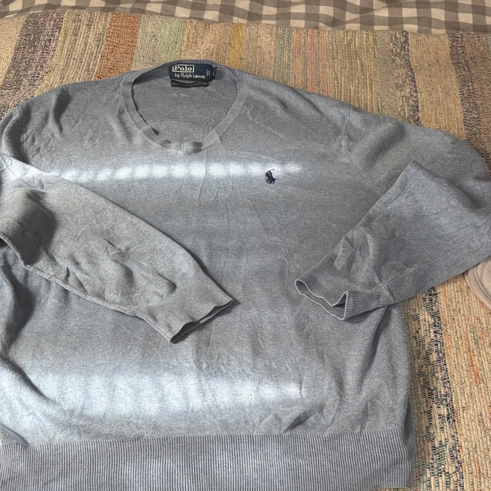 Polo by Ralph Lauren Men's V-Neck Sweater in light blue, 100% Pima Cotton L